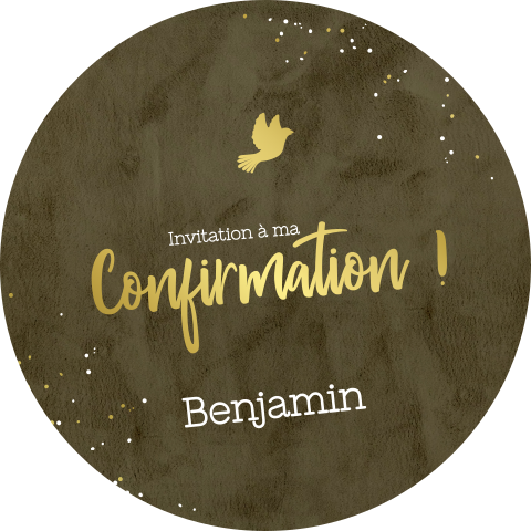 Faire-part de confirmation rond avec colombe sur fond vert foncé