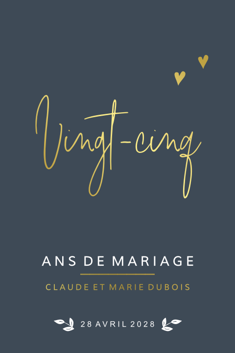 Carte d'invitation pour des noces d'argent avec des touches dorées