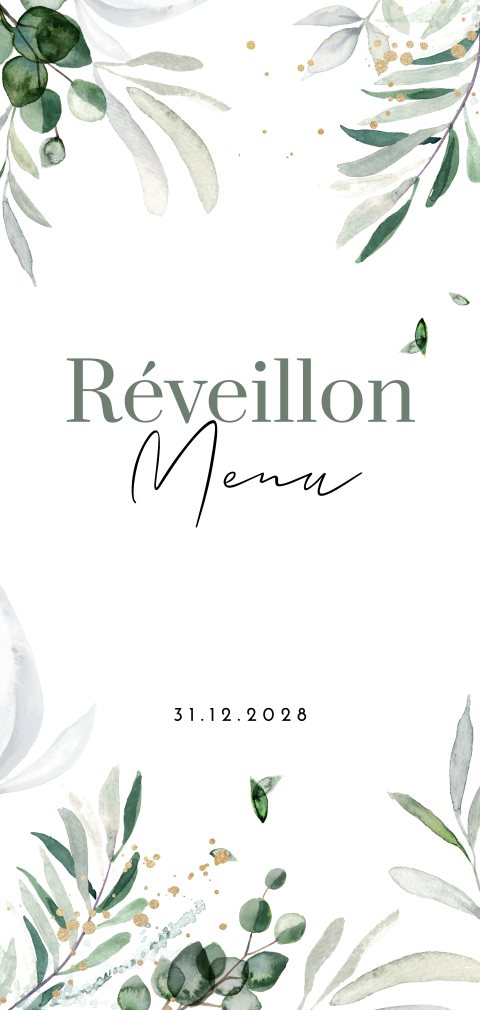 Menu avec feuilles et détails jaune-or