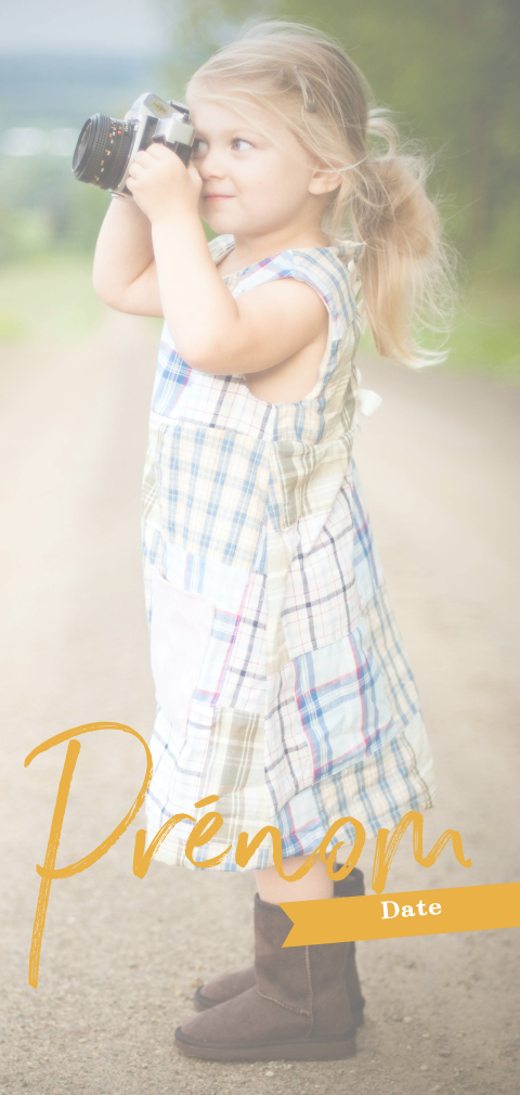 Faire-part de baptême avec photo et aquarelle jaune