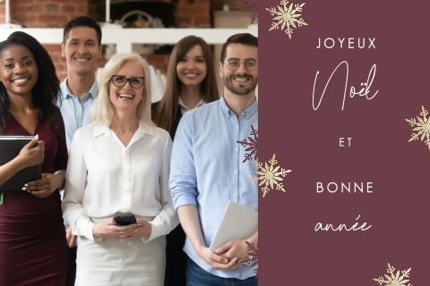 Carte de Noël professionnelle avec des flocons de neige et une photo