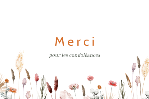 Carte de remerciement de deuil avec des fleurs séchées