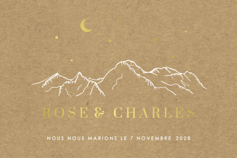 Faire-part avec montagnes et étoiles sur un fond kraft
