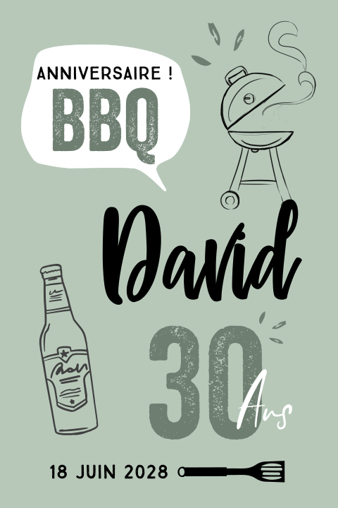 Carte d'invitation à une soirée BBQ pour le 30e anniversaire