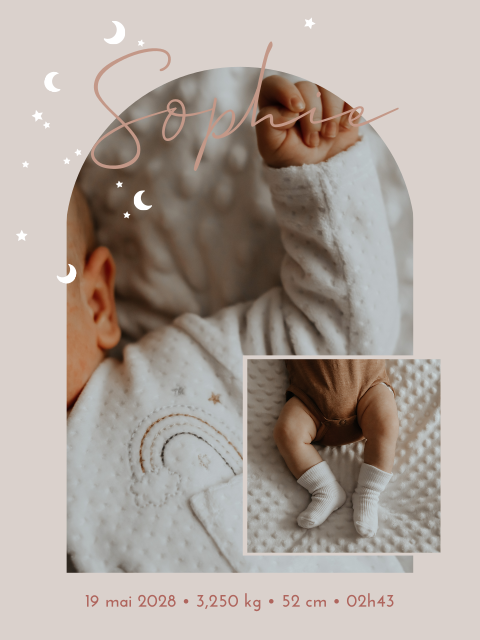Affiche de naissance avec photo, lunes et d'étoiles