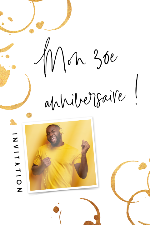 Carte d'invitation originale avec une photo et des taches dorées