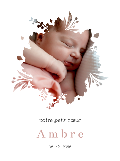 Affiche avec photo de bébé dans un cadre fleuri
