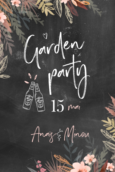 Invitation à une double fête avec fleurs sur fond de tableau noir
