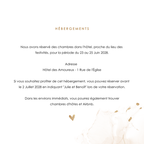 Feuillet d'informations dans des teintes roses et dorées