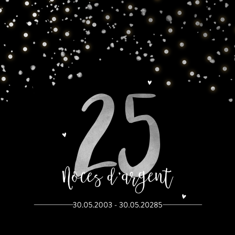 Invitation de noces d'argent en noir et argent