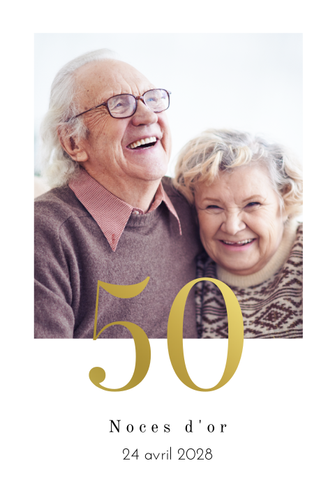 Invitation pour les noces d'or avec photo et 50 en doré