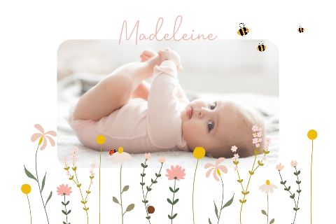Faire-part de naissance avec fleurs des champs et abeilles