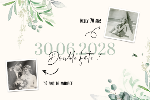 Carte d'invitation sur un thème botanique pour un double fête