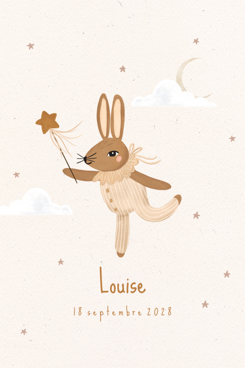 Faire-part de naissance avec lapin et étoiles
