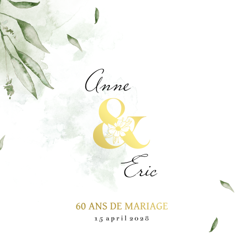 Invitation noces de diamant avec feuilles et dorures 