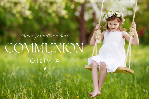 Faire-part de communion avec grande photo et petit cœur
