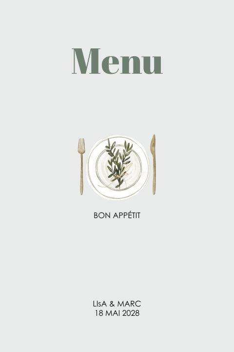 Carte de menu de mariage avec jolie illustration