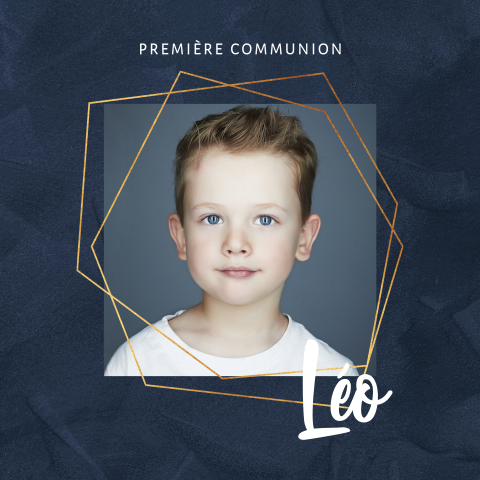 Faire-part de confirmation géométrique sur fond bleu foncé
