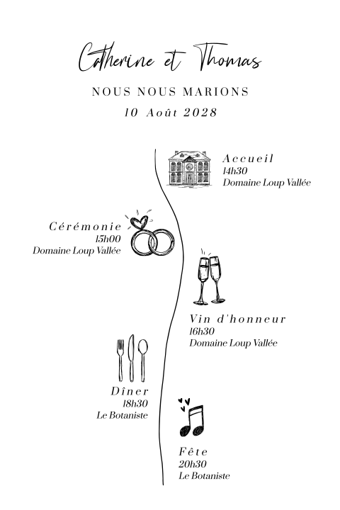 Faire-part de mariage avec une chronologie et motif citron