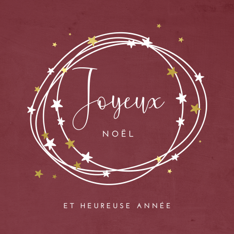 Carte de Noël professionnelle avec un cercle d'étoiles sur fond rouge