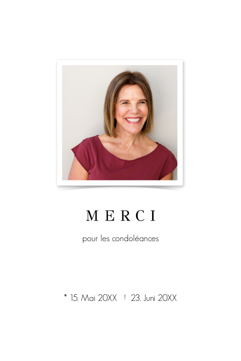 Carte de remerciement de deuil avec un aspect Polaroid