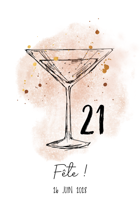 Carte d'invitation pour un 21-Dinner avec de l'aquarelle rose