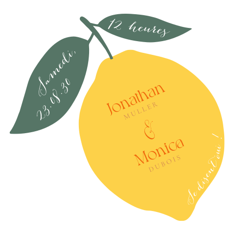Faire-part de mariage original forme citron, jaune et vert