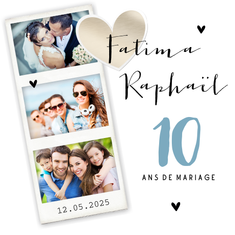 Invitation 10e anniversaire de mariage avec des photos et cœurs