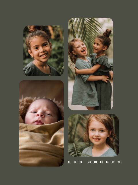Affiche avec photos et cadre vert foncé
