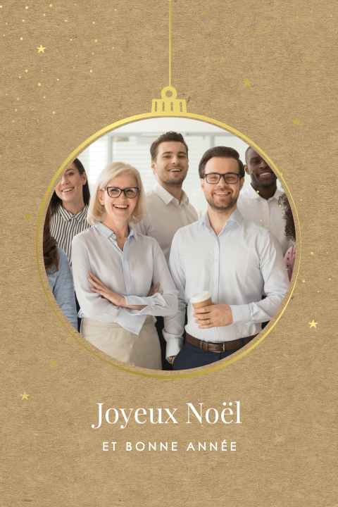 Carte de Noël professionnelle avec une photo dans une boule de Noël