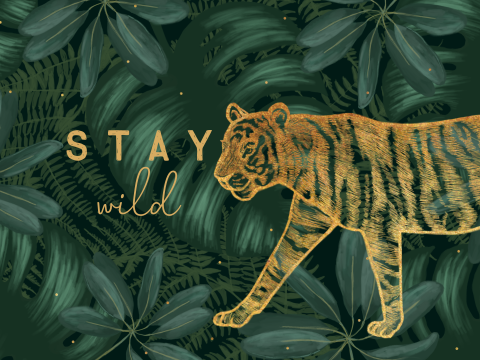 Affiche avec tigre sur fond de verdure