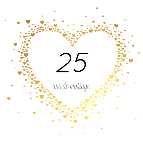 Invitation romantique pour noces d'argent avec cœurs dorés