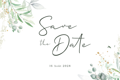 Save the date avec des branches et une finition brillante