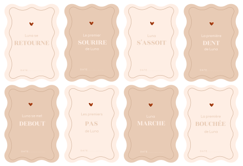 Cartes étapes Bébé beige et rose poudré forme ondulée tendance