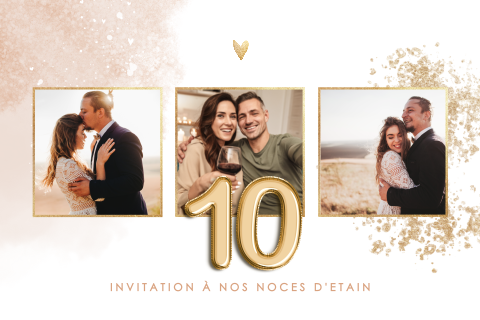 Invitation noces d'Etain avec photos et effet poudré