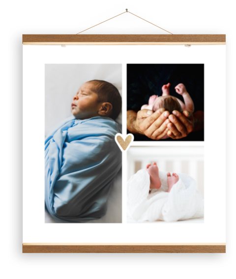 Toile pour chambre d'enfant avec 3 photos et un cœur