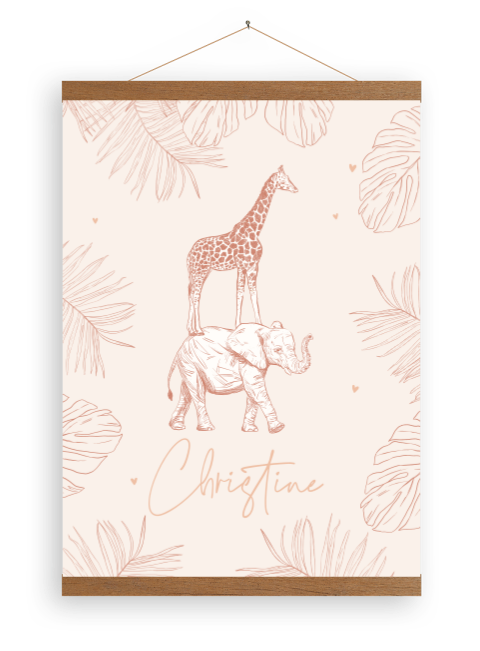 Toile avec un éléphant et une girafe