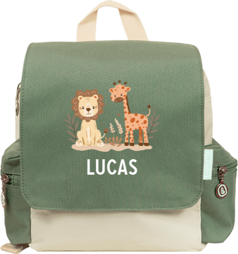 Sac à dos avec girafe, lion et feuilles