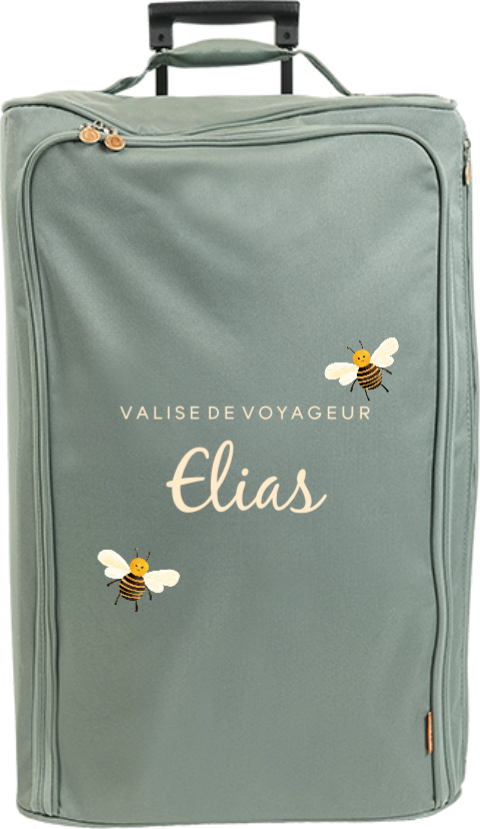 Valise à roulettes avec abeilles, prénom et message