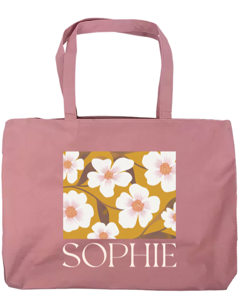 Sac de toile avec motif floral et nom personnalisable
