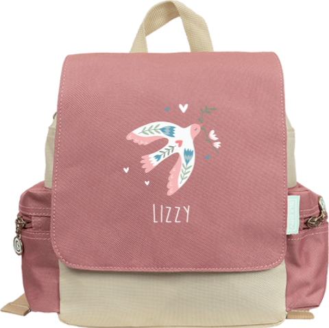 Sac à dos avec oiseau et coeurs