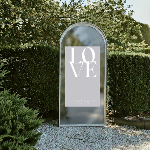 Sticker miroir mariage avec love et noms des mariés