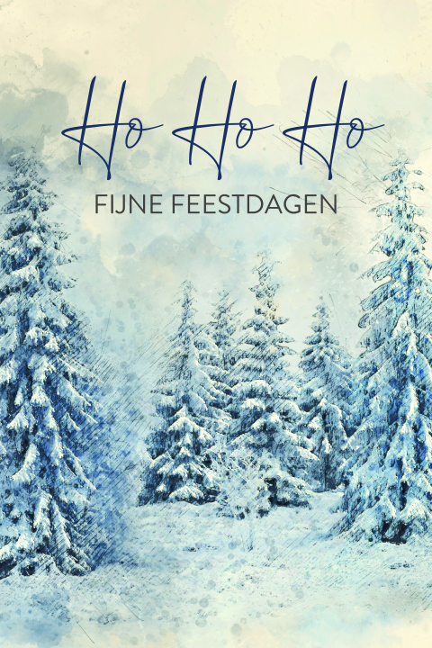 Kerstkaart met naaldbos in sneeuwlandschap