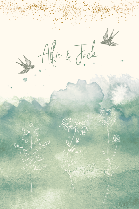 GEBOORTEKAARTJE TWEELING WATERCOLOUR GROEN