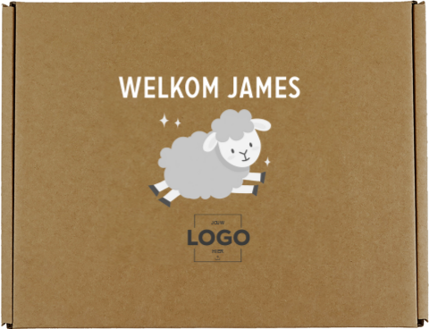 Cadeaudoos met naam, schaapje en logo