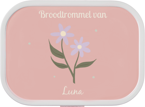 Mepal broodtrommel Campus met naam en bloemetjes