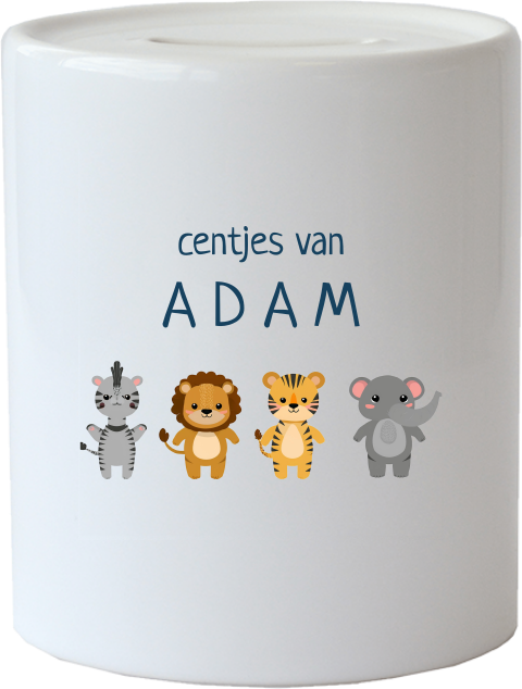 Spaarpot keramiek met naam en safaridieren