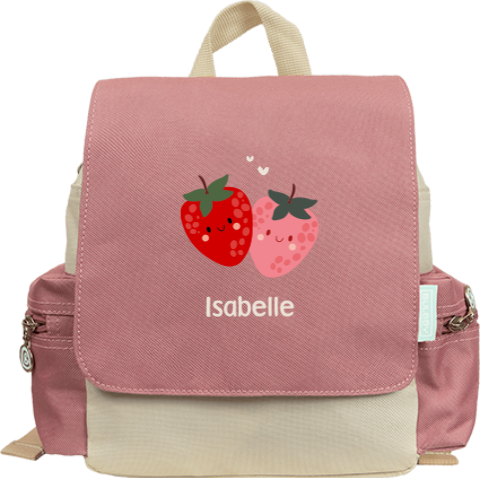 Rugzakje met naam en aardbeien