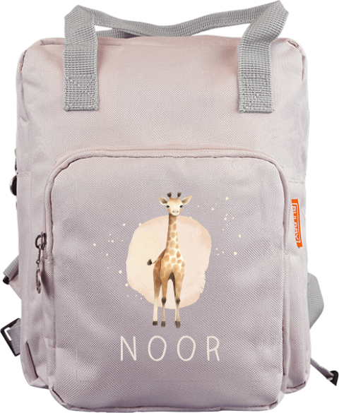 Rugzak classic met naam en baby giraf