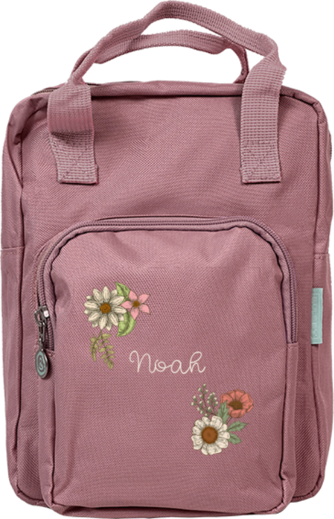 Rugtas classic met naam en vintage bloemen